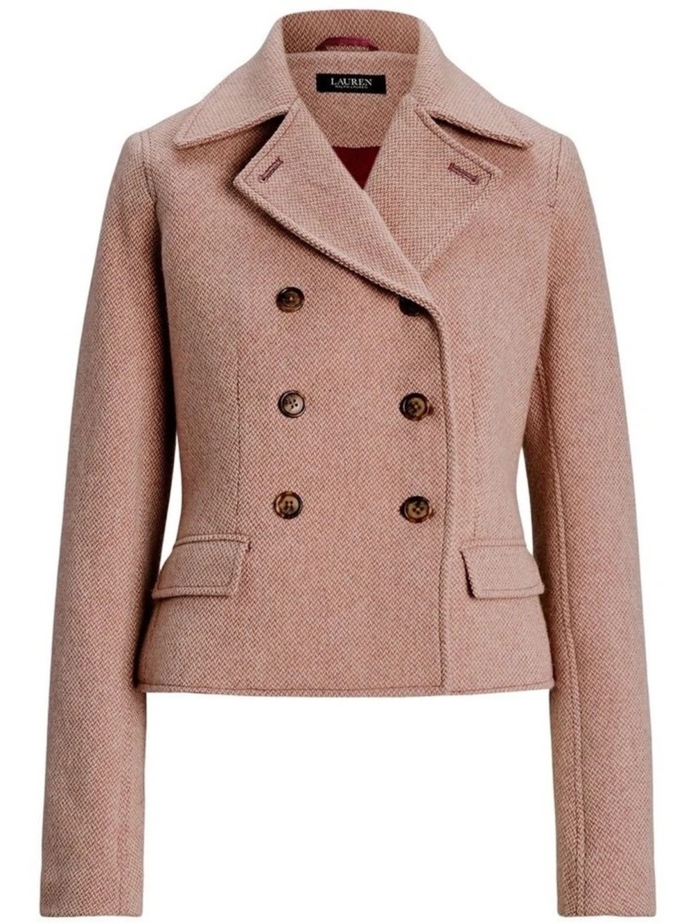 Lauren Ralph Lauren Blush Pink Double-Breasted Wool Peacoat